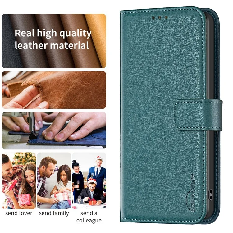 BINFEN COLOR BF17 For Xiaomi 12 5G / 12X 5G / 12S 5G Anti-Dust PU Leather Wallet Phone Stand Case Inner TPU Cover - Green