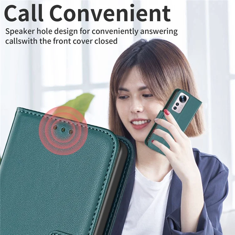 BINFEN COLOR BF17 For Xiaomi 12 5G / 12X 5G / 12S 5G Anti-Dust PU Leather Wallet Phone Stand Case Inner TPU Cover - Green