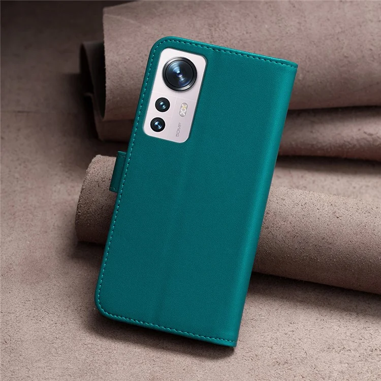 BINFEN COLOR BF17 For Xiaomi 12 5G / 12X 5G / 12S 5G Anti-Dust PU Leather Wallet Phone Stand Case Inner TPU Cover - Green