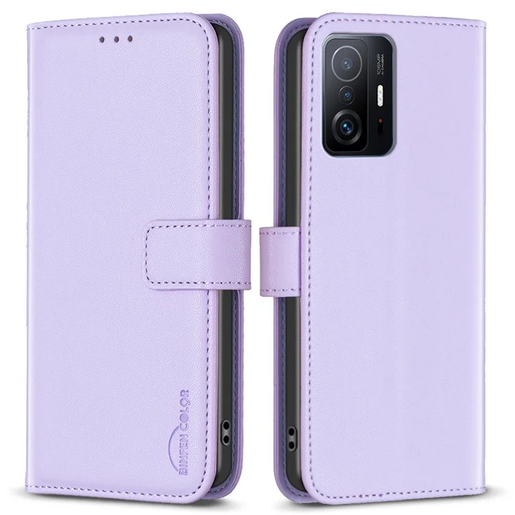 BINFEN COLOR BF17 For Xiaomi 11T 5G / 11T Pro 5G PU Leather Stand Case Phone Wallet Cover - Purple