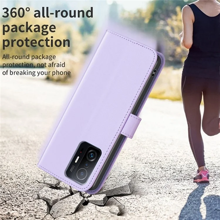 BINFEN COLOR BF17 For Xiaomi 11T 5G / 11T Pro 5G PU Leather Stand Case Phone Wallet Cover - Purple