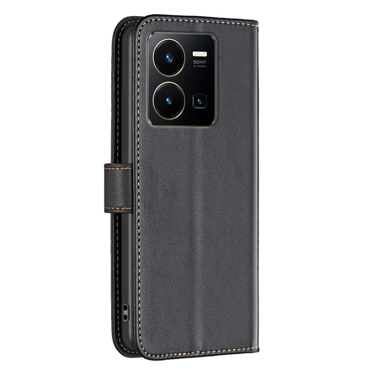 BINFEN COLOR BF17 Para vivo Y35 4G (2022) / Y22s 4G Caso de Carteira de Couro PU Stand Phone Cover - Preto