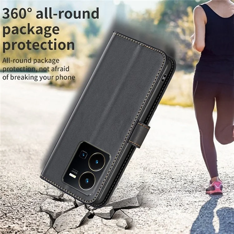 BINFEN COLOR BF17 Para vivo Y35 4G (2022) / Y22s 4G Caso de Carteira de Couro PU Stand Phone Cover - Preto