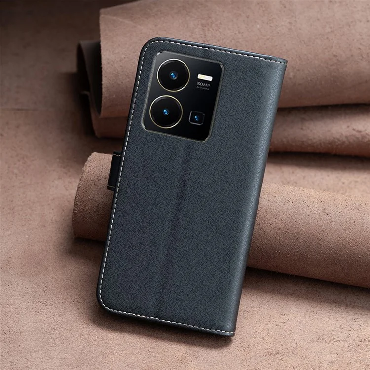 BINFEN COLOR BF17 Para vivo Y35 4G (2022) / Y22s 4G Caso de Carteira de Couro PU Stand Phone Cover - Preto