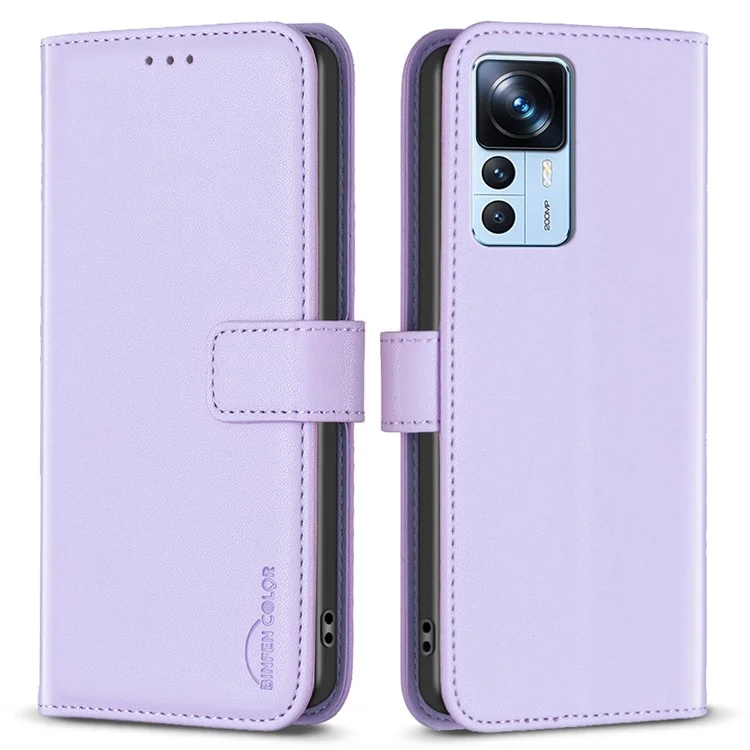 BINFEN COLOR BF17 Wallet Case for Xiaomi 12T 5G / 12T Pro 5G / Redmi K50 Ultra PU Leather Stand Phone Cover - Purple