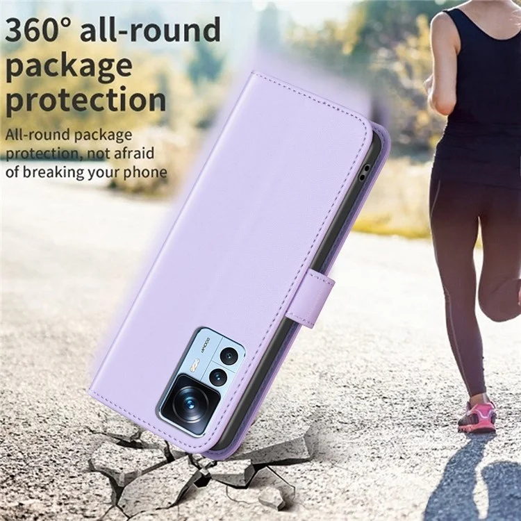 BINFEN COLOR BF17 Wallet Case for Xiaomi 12T 5G / 12T Pro 5G / Redmi K50 Ultra PU Leather Stand Phone Cover - Purple