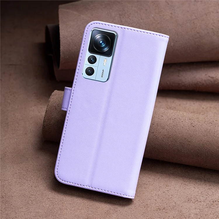 BINFEN COLOR BF17 Wallet Case for Xiaomi 12T 5G / 12T Pro 5G / Redmi K50 Ultra PU Leather Stand Phone Cover - Purple