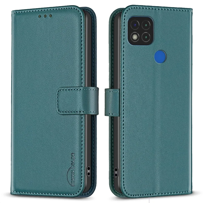 BINFEN COLOR BF17 Brieftasche Hülle für Xiaomi Redmi 9C / Redmi 9C NFC / Redmi 10A / Poco C31 Stand Ledertelefonhülle - Grün