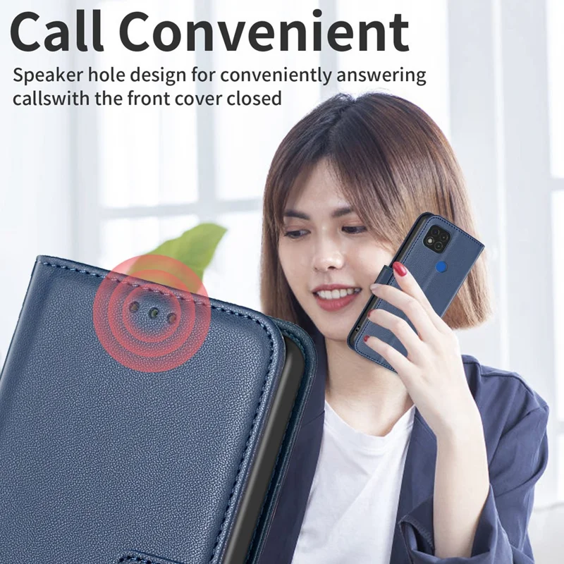 BINFEN COLOR BF17 Wallet Case für Xiaomi Redmi 9C / Redmi 9C NFC / Redmi 10A / Poco C31 Standfeder Leder Handyhülle - Blau