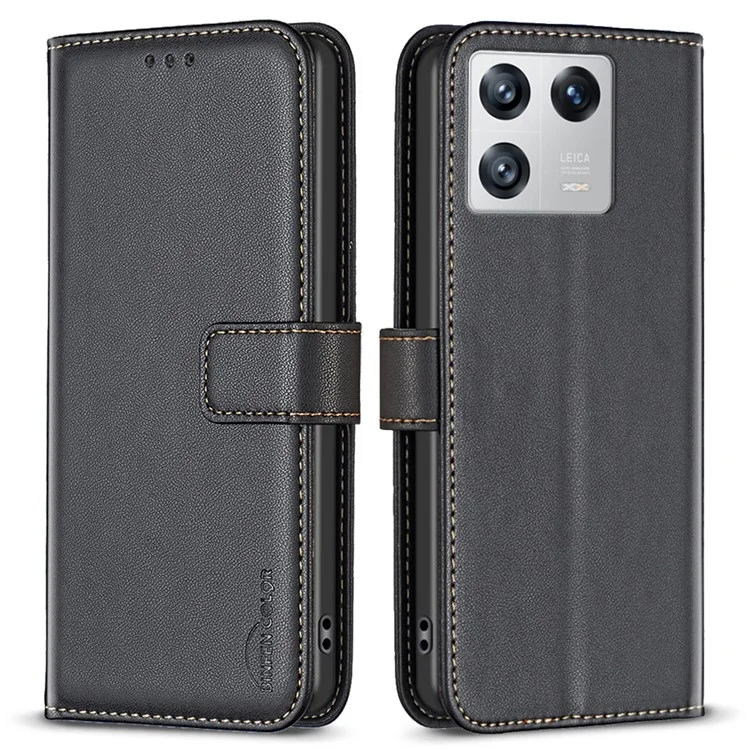 BINFEN COLOR BF17 Phone Stand Case for Xiaomi 13 PU Leather Protective Wallet Cover - Black