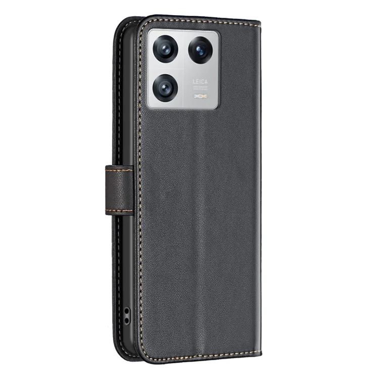 BINFEN COLOR BF17 Phone Stand Case for Xiaomi 13 PU Leather Protective Wallet Cover - Black
