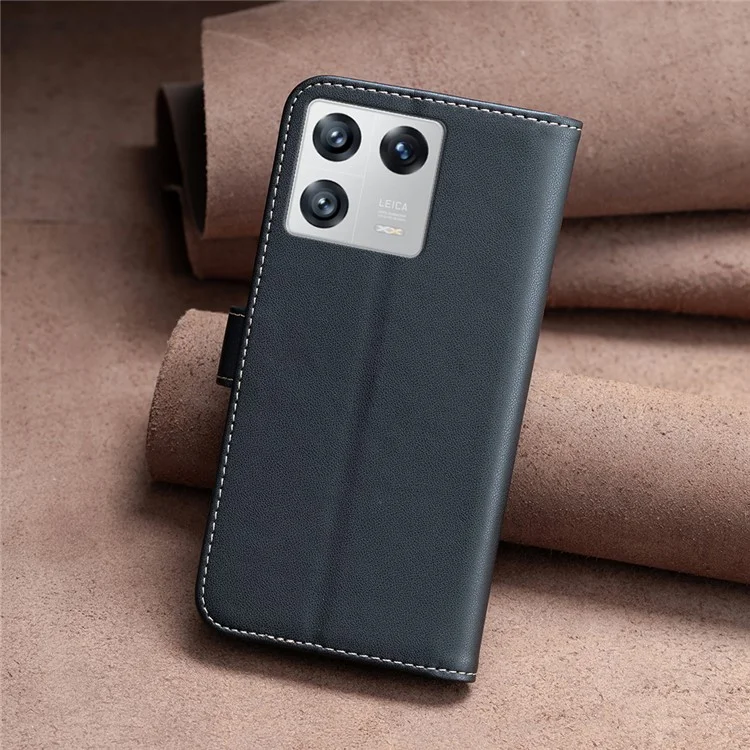 BINFEN COLOR BF17 Phone Stand Case for Xiaomi 13 PU Leather Protective Wallet Cover - Black