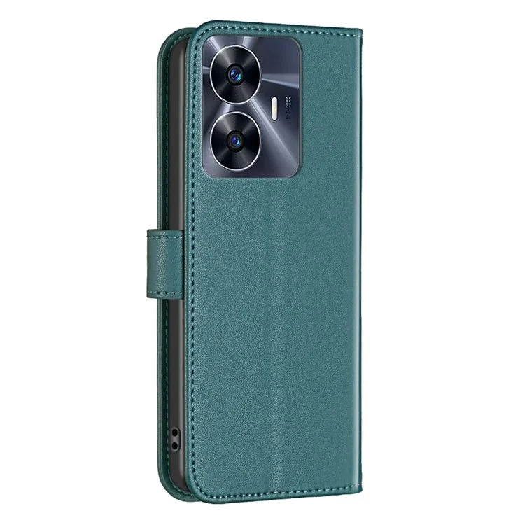 Étui portefeuille BINFEN COLOR BF17 pour Realme C55 4G en cuir PU + support téléphone TPU - Vert
