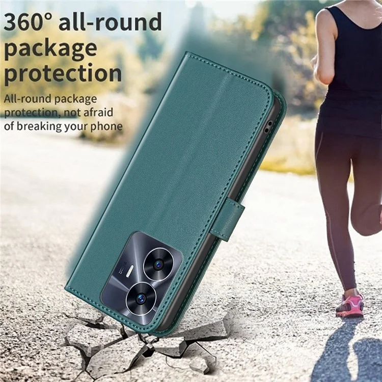 Étui portefeuille BINFEN COLOR BF17 pour Realme C55 4G en cuir PU + support téléphone TPU - Vert