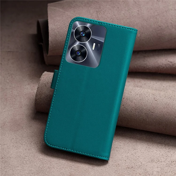 Étui portefeuille BINFEN COLOR BF17 pour Realme C55 4G en cuir PU + support téléphone TPU - Vert