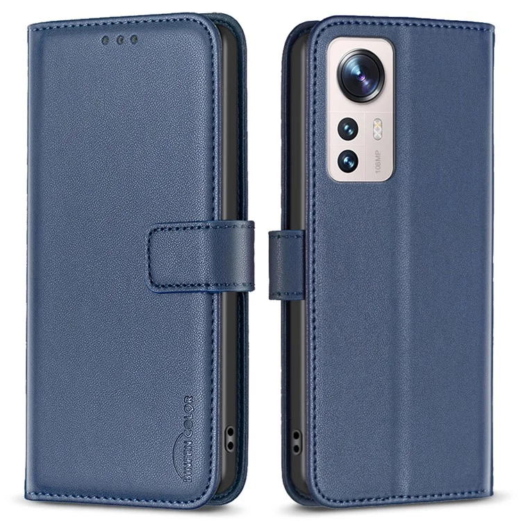 BINFEN COLOR BF17 Funda de teléfono de cuero para Xiaomi 12 Lite 5G Funda de billetera resistente a golpes con soporte - Azul
