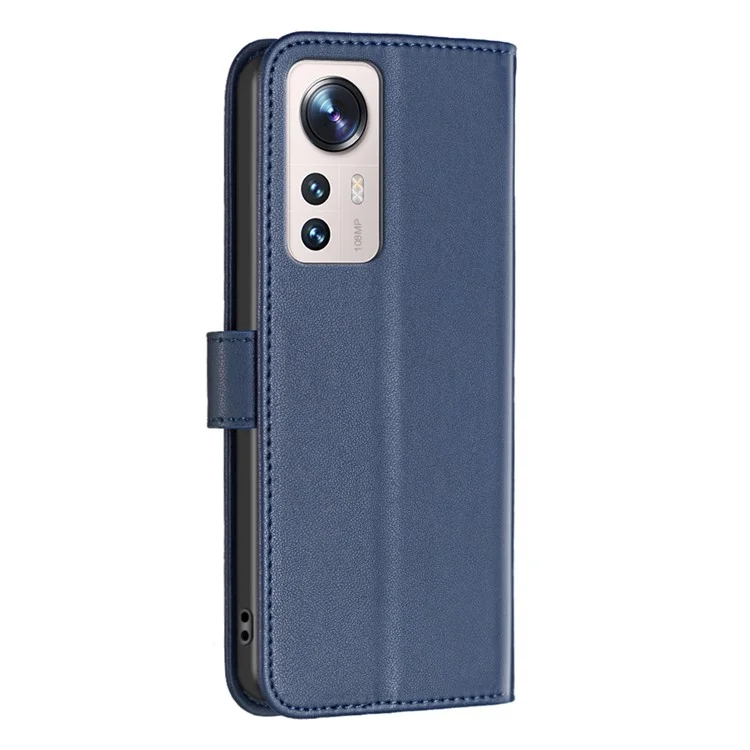 BINFEN COLOR BF17 Funda de teléfono de cuero para Xiaomi 12 Lite 5G Funda de billetera resistente a golpes con soporte - Azul