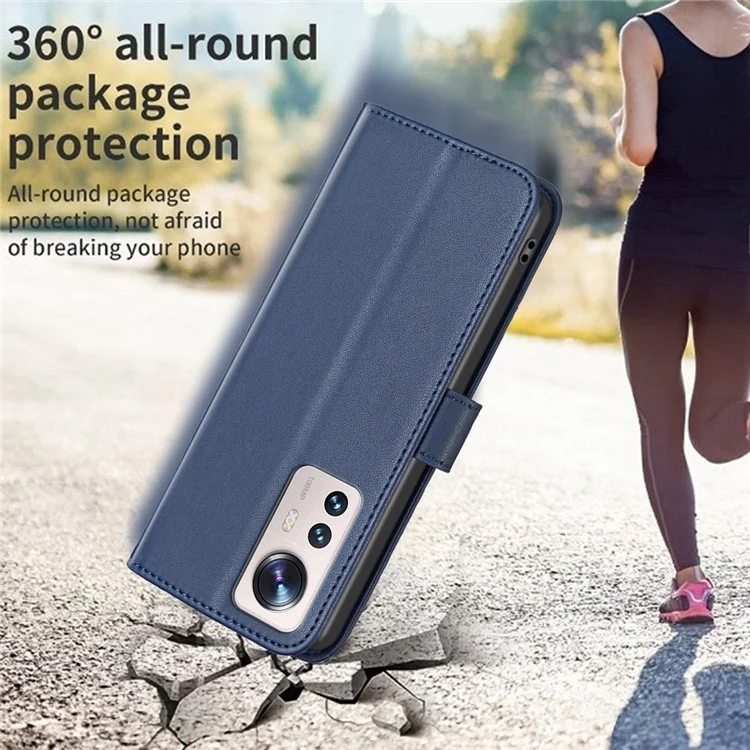 BINFEN COLOR BF17 Funda de teléfono de cuero para Xiaomi 12 Lite 5G Funda de billetera resistente a golpes con soporte - Azul