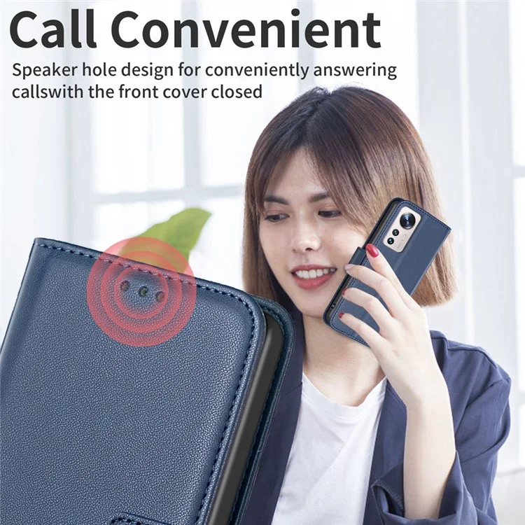 BINFEN COLOR BF17 Funda de teléfono de cuero para Xiaomi 12 Lite 5G Funda de billetera resistente a golpes con soporte - Azul