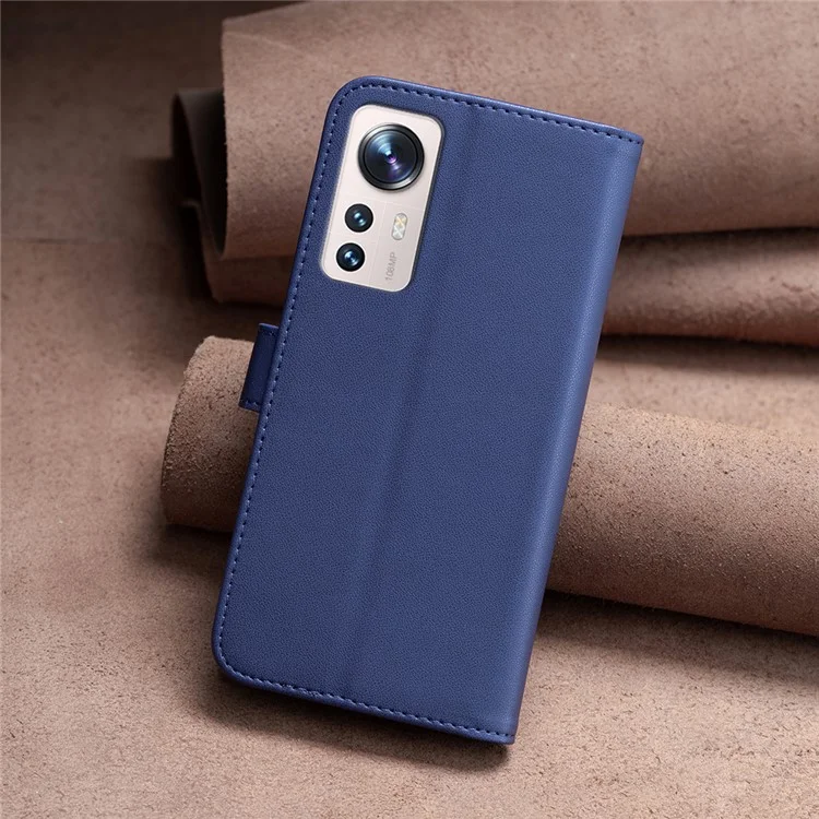 BINFEN COLOR BF17 Funda de teléfono de cuero para Xiaomi 12 Lite 5G Funda de billetera resistente a golpes con soporte - Azul