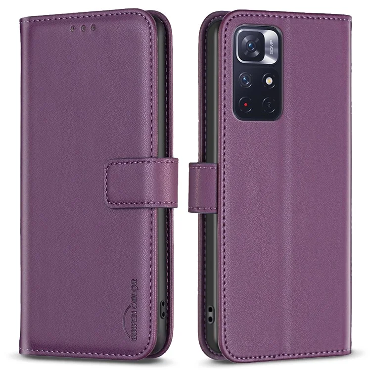 Étui pour téléphone BINFEN COLOR BF17 pour Xiaomi Redmi Note 11 4G (Qualcomm) / Note 11S 4G, en cuir PU avec support - Violet foncé