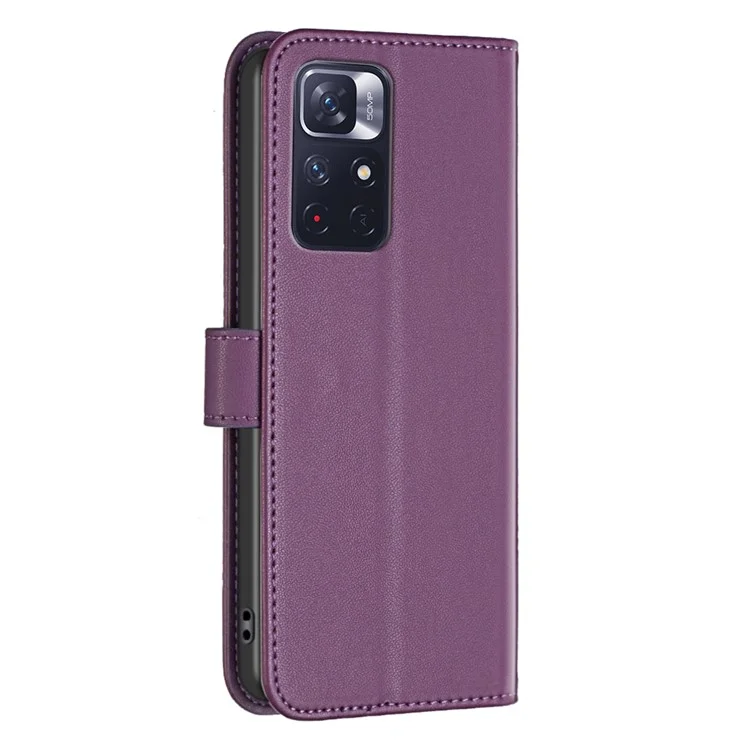 Étui pour téléphone BINFEN COLOR BF17 pour Xiaomi Redmi Note 11 4G (Qualcomm) / Note 11S 4G, en cuir PU avec support - Violet foncé