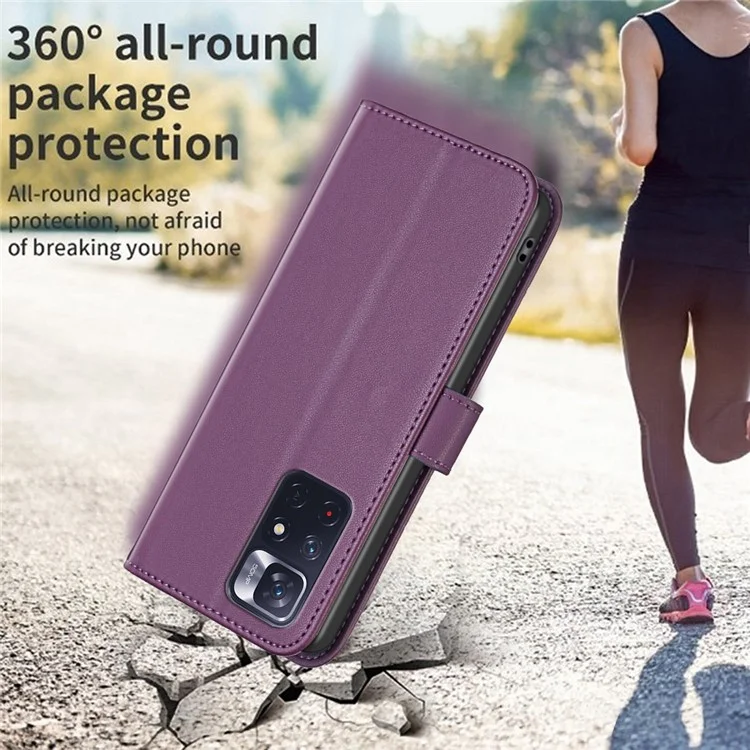 Étui pour téléphone BINFEN COLOR BF17 pour Xiaomi Redmi Note 11 4G (Qualcomm) / Note 11S 4G, en cuir PU avec support - Violet foncé