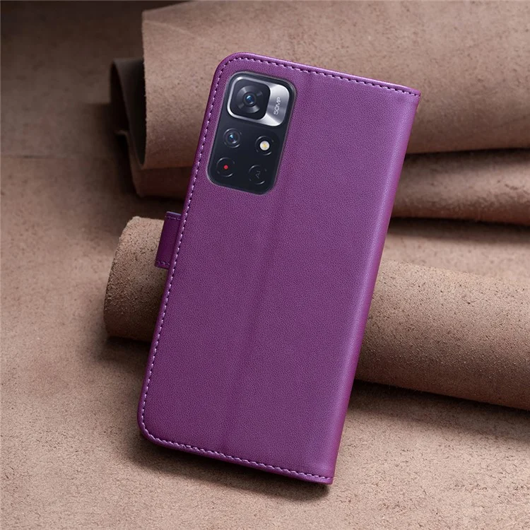 Étui pour téléphone BINFEN COLOR BF17 pour Xiaomi Redmi Note 11 4G (Qualcomm) / Note 11S 4G, en cuir PU avec support - Violet foncé