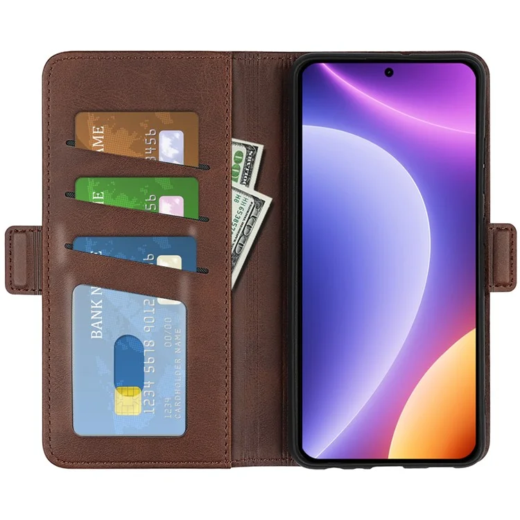 Für Xiaomi Redmi Note 12 Turbo / Poco F5 5G Wallet Flip Phone Cover Calf Texture PU Leather Stand Folio Case - Braun
