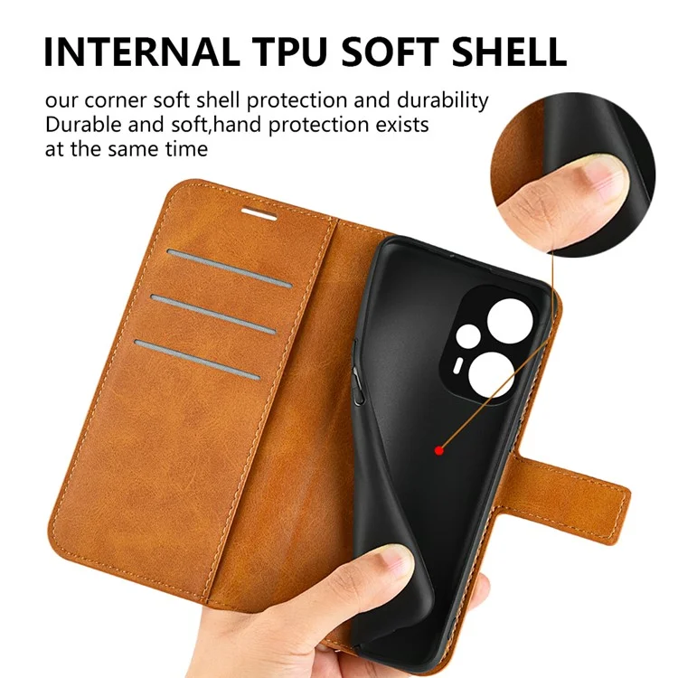 Per Xiaomi Redmi Note 12 Turbo / Poco F5 5G Calf Texture Stand Wallet Square Magnetic Closure PU Leather Phone Case - Giallo