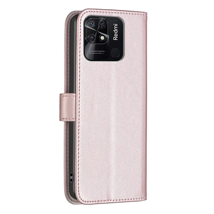 BINFEN COLOR BF17 Stand Phone Case per Xiaomi Redmi 10C 4G Custodia in Pelle PU Wallet Smartphone - Rose Gold