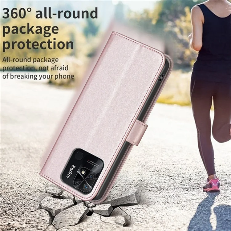 BINFEN COLOR BF17 Stand Phone Case per Xiaomi Redmi 10C 4G Custodia in Pelle PU Wallet Smartphone - Rose Gold