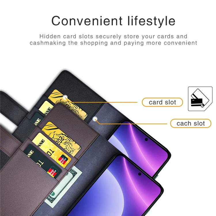 Для Xiaomi Redmi Note 12 Turbo / Poco F5 5G Чехол-книжка для телефона с настоящей разделённой кожей - Коричневый