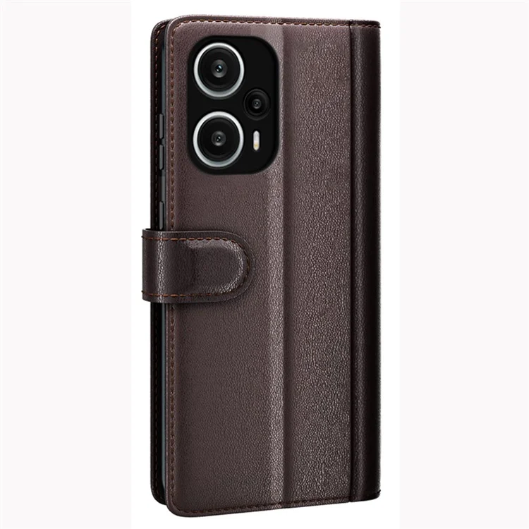 Для Xiaomi Redmi Note 12 Turbo / Poco F5 5G Чехол-книжка для телефона с настоящей разделённой кожей - Коричневый