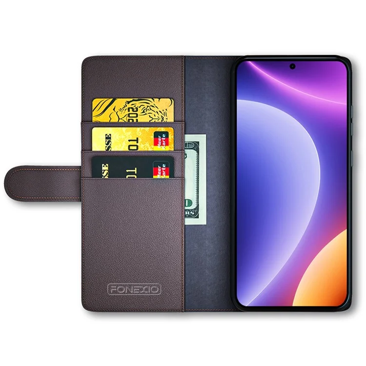 Для Xiaomi Redmi Note 12 Turbo / Poco F5 5G Чехол-книжка для телефона с настоящей разделённой кожей - Коричневый