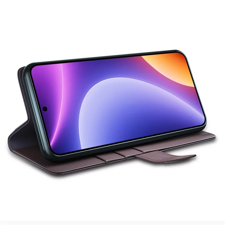Для Xiaomi Redmi Note 12 Turbo / Poco F5 5G Чехол-книжка для телефона с настоящей разделённой кожей - Коричневый