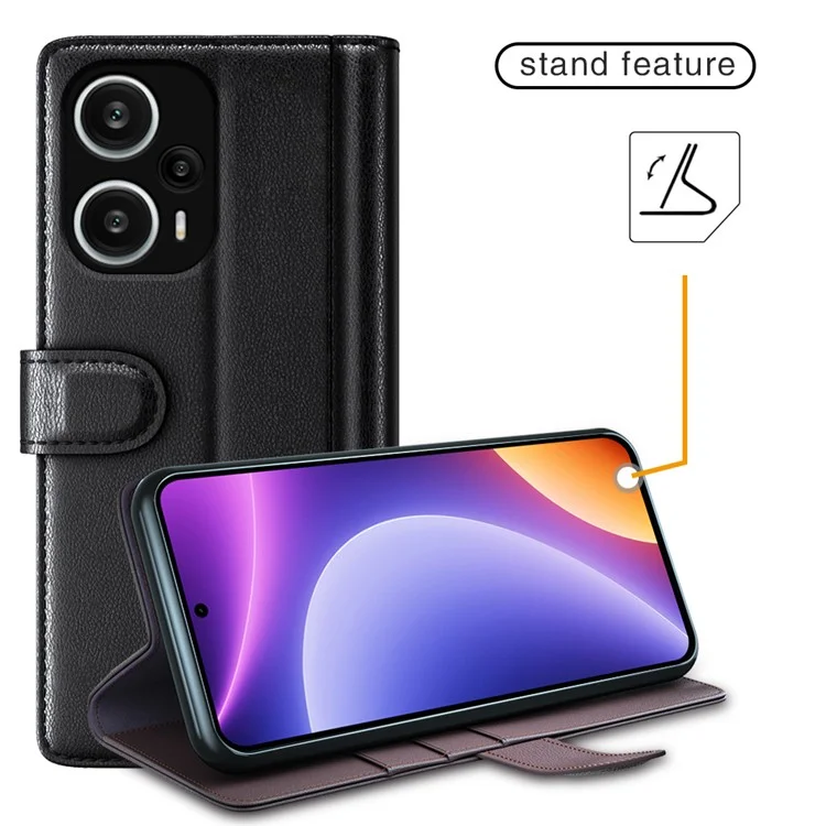 Для Xiaomi Redmi Note 12 Turbo / Poco F5 5G Чехол-книжка для телефона с настоящей разделённой кожей - Коричневый