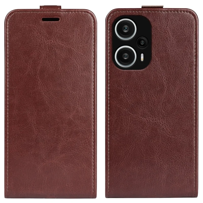 Phone Case for Xiaomi Redmi Note 12 Turbo / Poco F5 5G Vertical Flip PU Leather Phone Cover with Card Slots - Brown