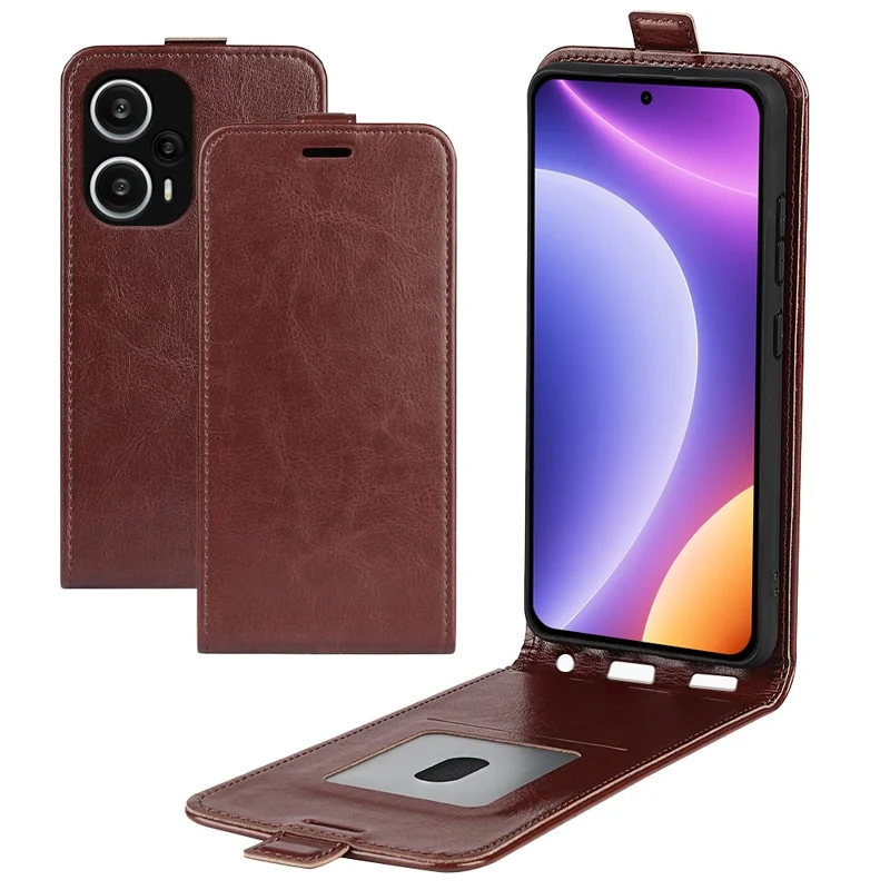 Phone Case for Xiaomi Redmi Note 12 Turbo / Poco F5 5G Vertical Flip PU Leather Phone Cover with Card Slots - Brown