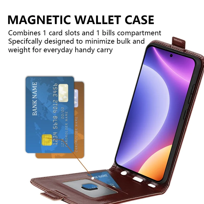 Phone Case for Xiaomi Redmi Note 12 Turbo / Poco F5 5G Vertical Flip PU Leather Phone Cover with Card Slots - Brown
