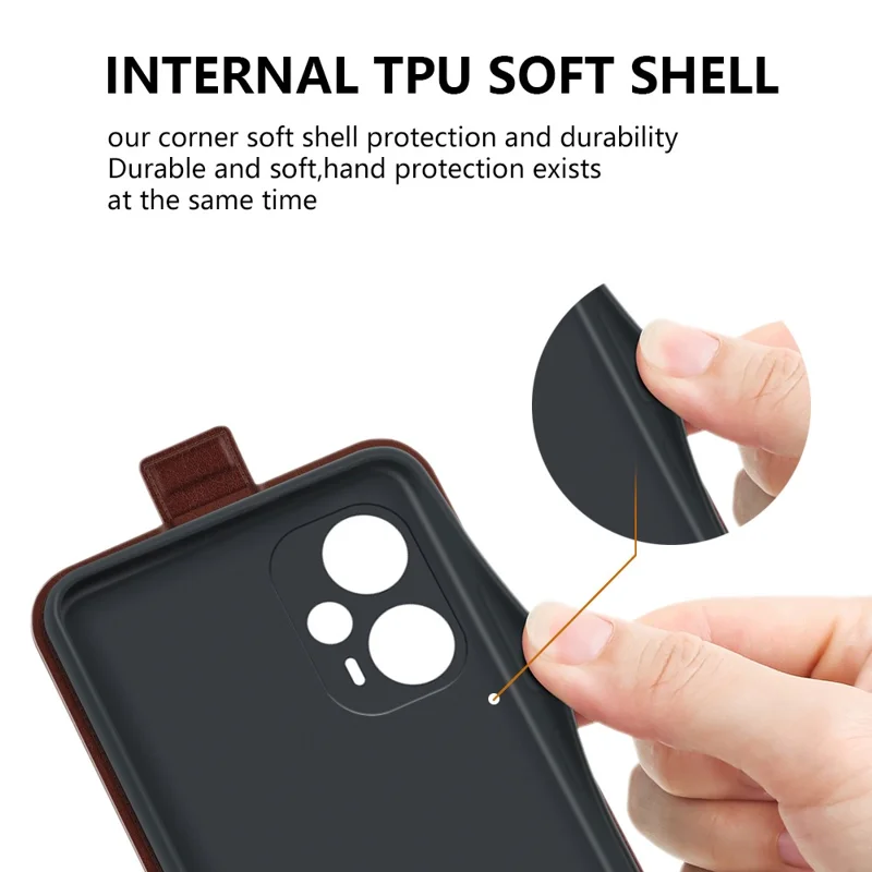 Phone Case for Xiaomi Redmi Note 12 Turbo / Poco F5 5G Vertical Flip PU Leather Phone Cover with Card Slots - Brown