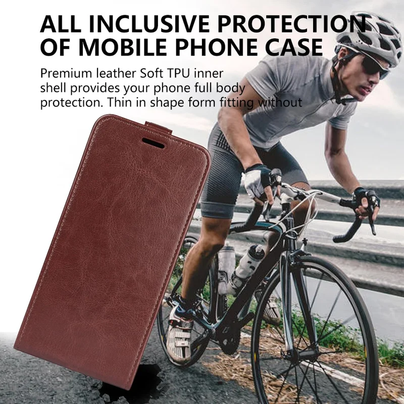 Phone Case for Xiaomi Redmi Note 12 Turbo / Poco F5 5G Vertical Flip PU Leather Phone Cover with Card Slots - Brown