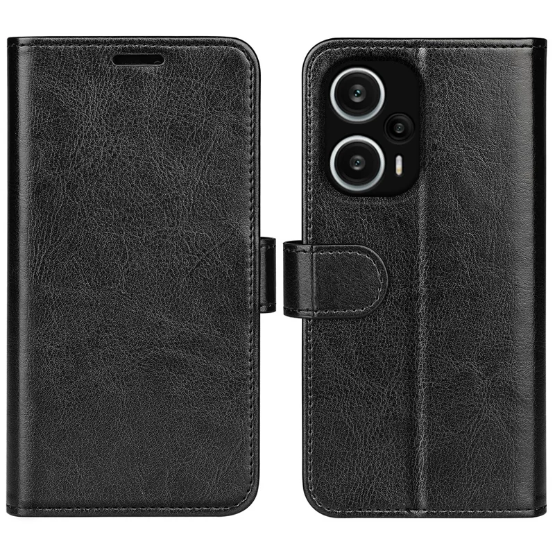 Para Xiaomi Redmi Note 12 Turbo / Poco F5 5G Capa de Telefone de Couro PU com Textura de Cavalo Louco - Preta