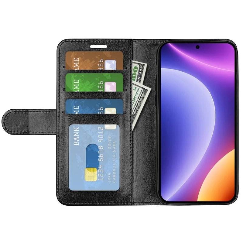 Para Xiaomi Redmi Note 12 Turbo / Poco F5 5G Capa de Telefone de Couro PU com Textura de Cavalo Louco - Preta
