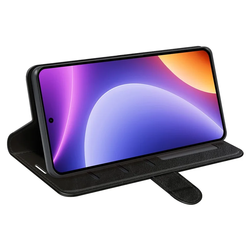 Para Xiaomi Redmi Note 12 Turbo / Poco F5 5G Capa de Telefone de Couro PU com Textura de Cavalo Louco - Preta