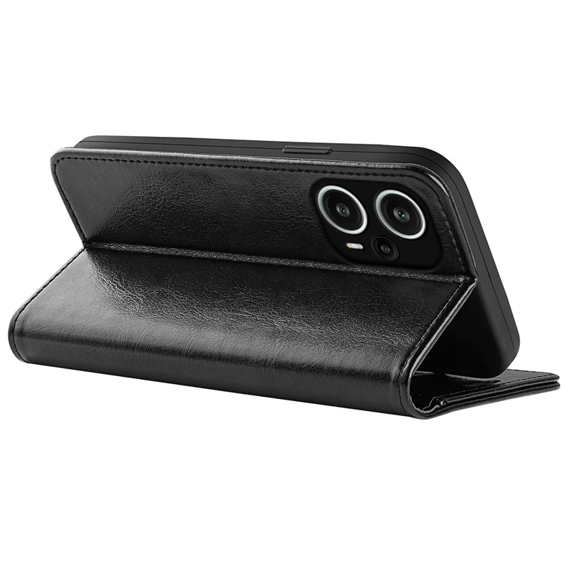 Para Xiaomi Redmi Note 12 Turbo / Poco F5 5G Capa de Telefone de Couro PU com Textura de Cavalo Louco - Preta