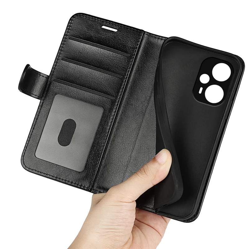 Para Xiaomi Redmi Note 12 Turbo / Poco F5 5G Capa de Telefone de Couro PU com Textura de Cavalo Louco - Preta
