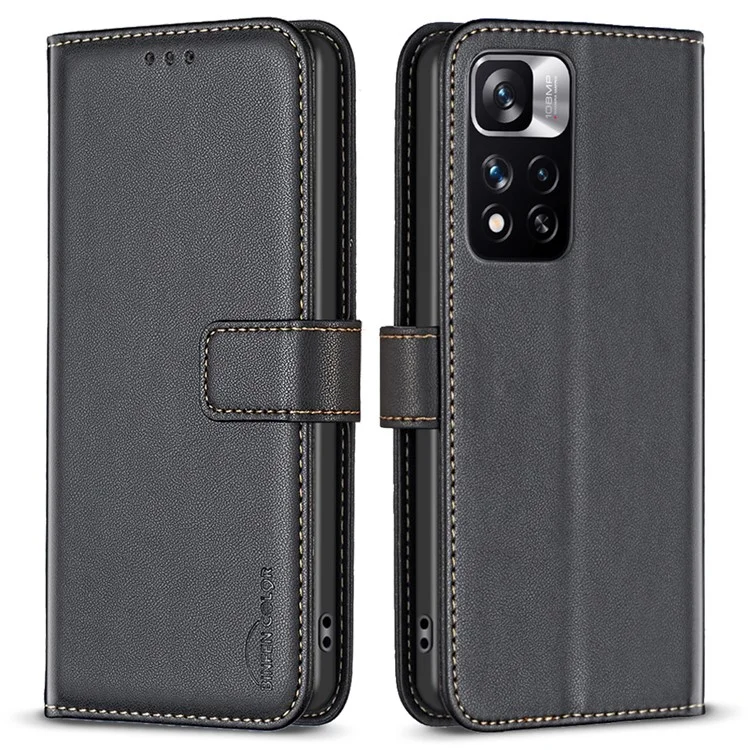 Phone Case for Xiaomi Redmi Note 12 Pro 4G / Note 11 Pro 4G (MediaTek) / 11 Pro 5G (Qualcomm) BINFEN COLOR BF17 Wallet  PU Leather Stand Cover - Black