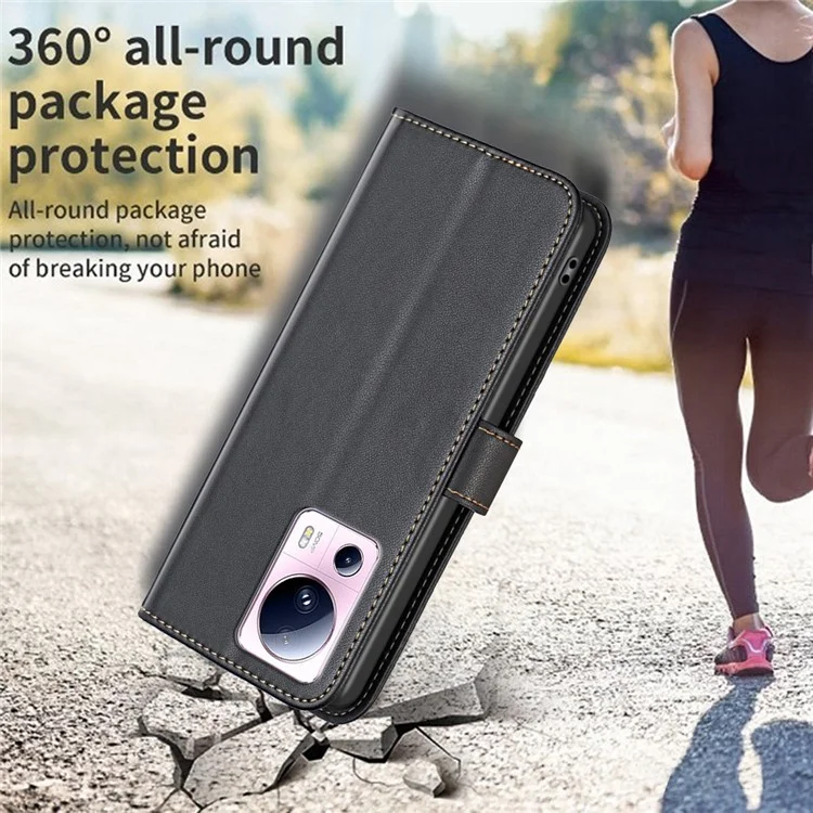 BINFEN COLOR BF17 для Xiaomi 13 Lite / Civi 2 5G Кожаный кошелек Чехол для телефона Подставка для телефона - Черный