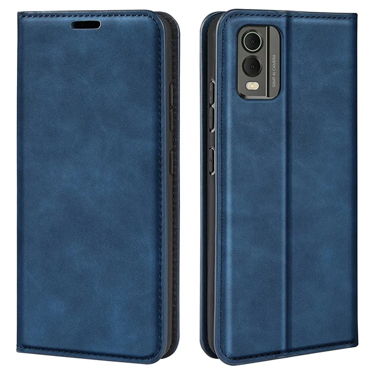 Flip Case for Nokia C32 PU Leather Wallet Skin-touch Foldable Stand Cellphone Cover - Blue